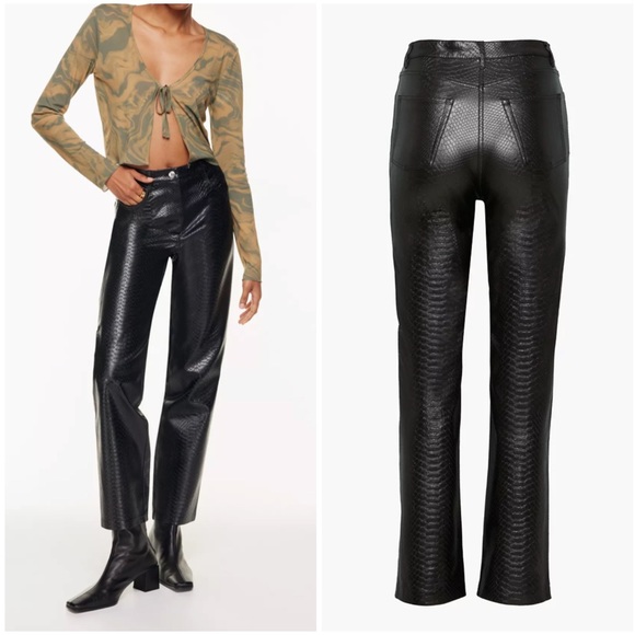 Aritzia Pants - Aritzia Wilfred Melina Pant Black Python High Rise Straight Leg Size 4